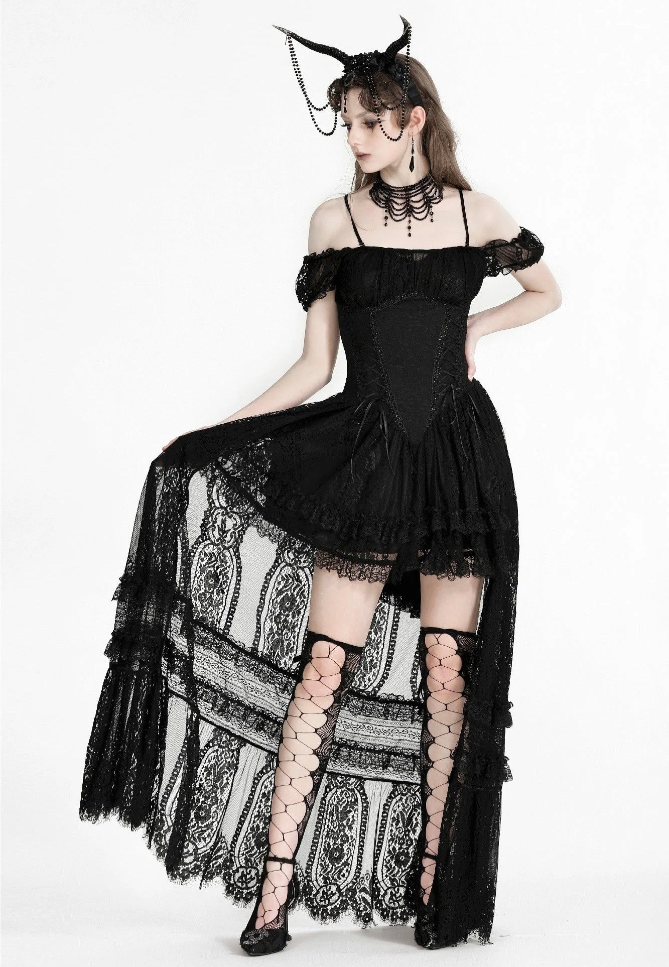 Dark In Love - Gothic Noble Romantic Lace Hi Low Black - Dress Store Cheap Online