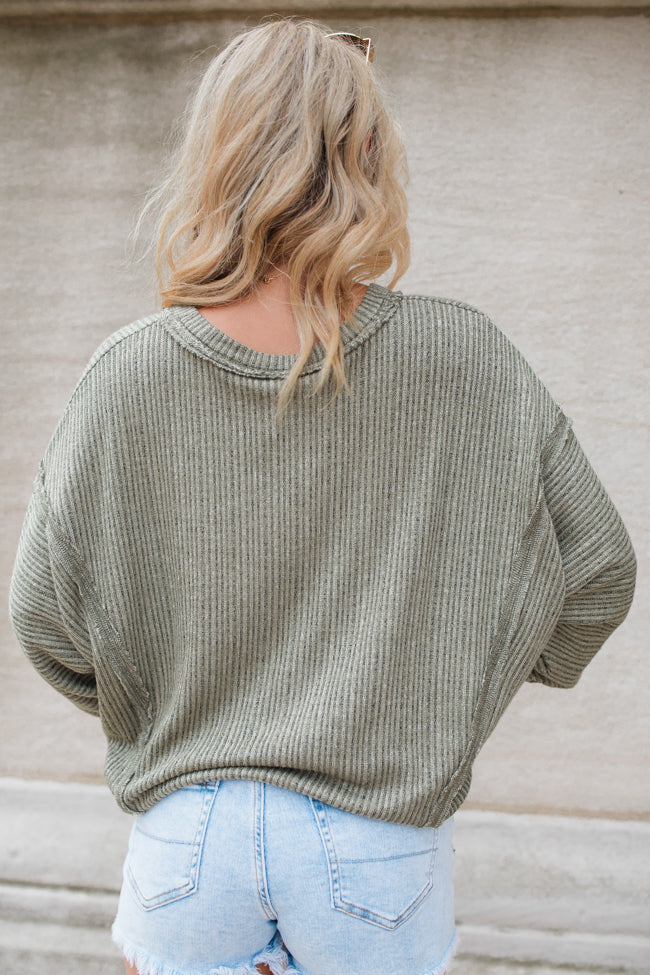 Wish For More Olive Ribbed Knit V-Neck Top Sast Sale Online