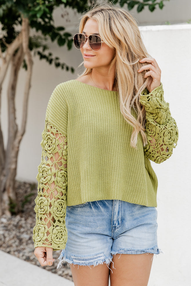 Always My Favorite Green Crochet Sleeve Sweater FINAL SALE Buy Cheap Outlet Locations