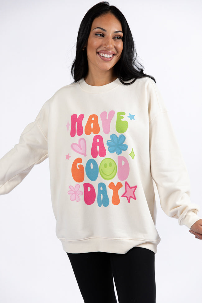 Have A Good Day Cream Oversized Graphic Sweatshirt Discount Big Sale