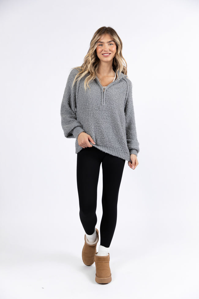 Signature Move Grey Fuzzy Quarter Zip Pullover SALE Cheap Cheap Online