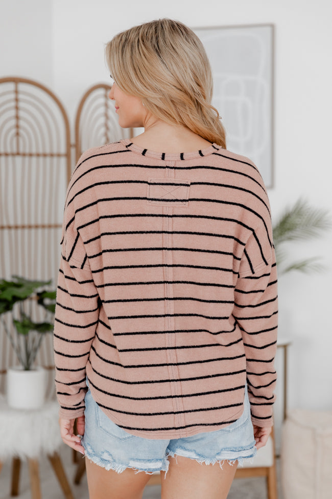 Grateful Life Mocha Striped Knit Top FINAL SALE Best Deals