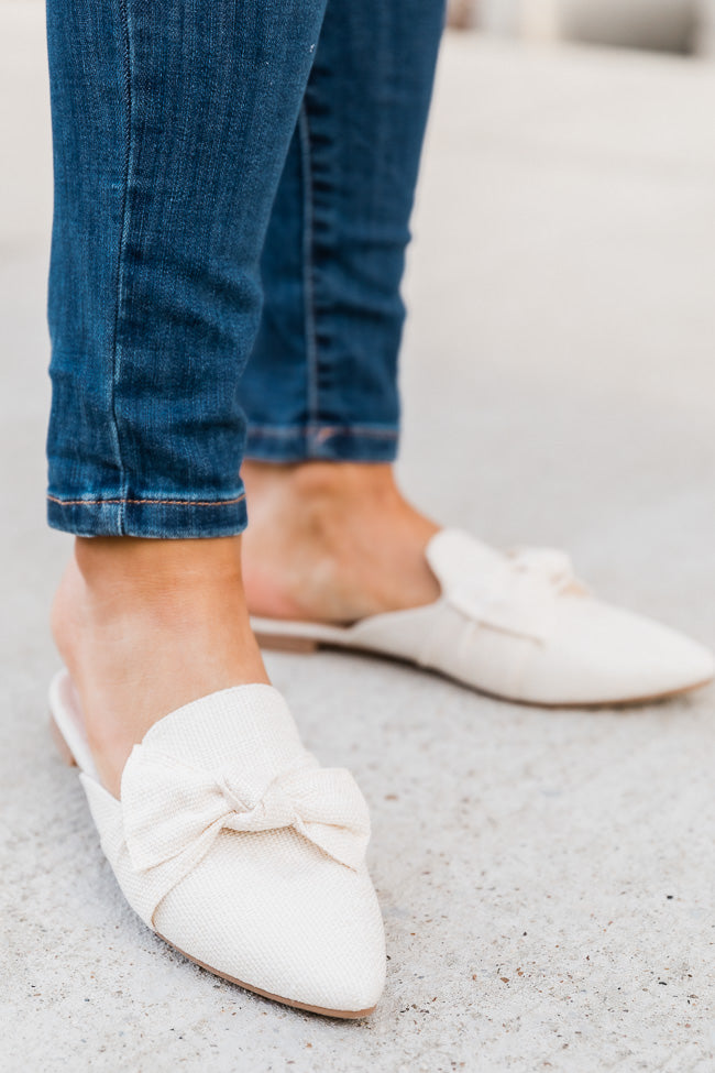 Audry Ivory Tweed Bow Mule Flats FINAL SALE Eastbay Online