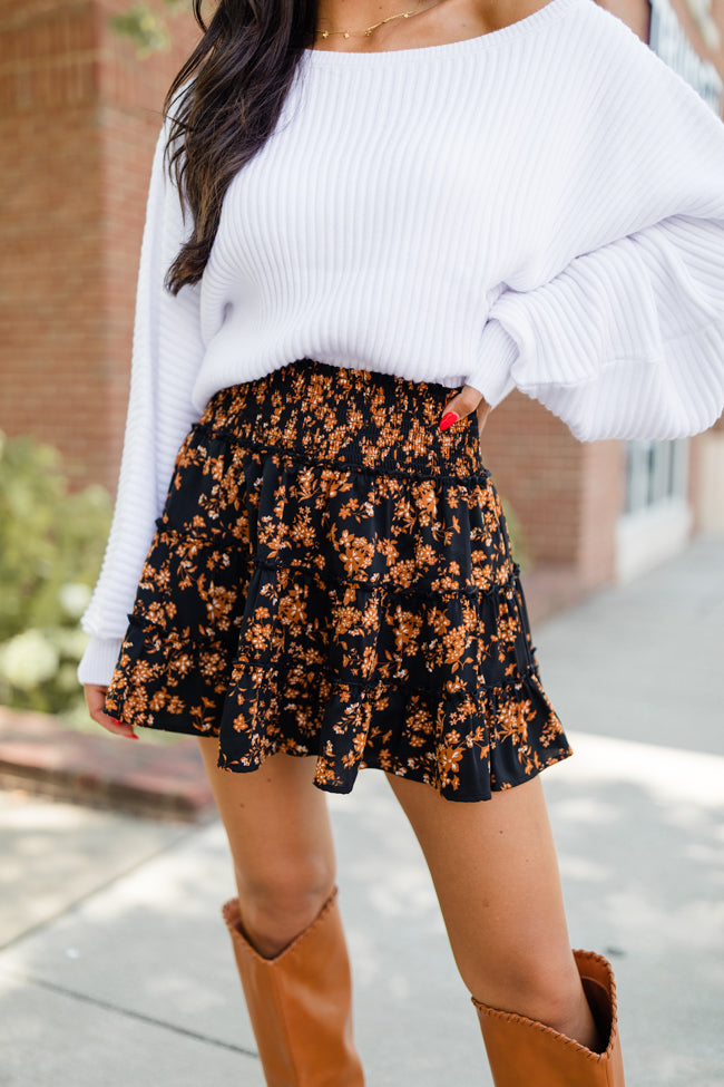 Through The Garden Black And Tan Floral Mini Skort Newest Online