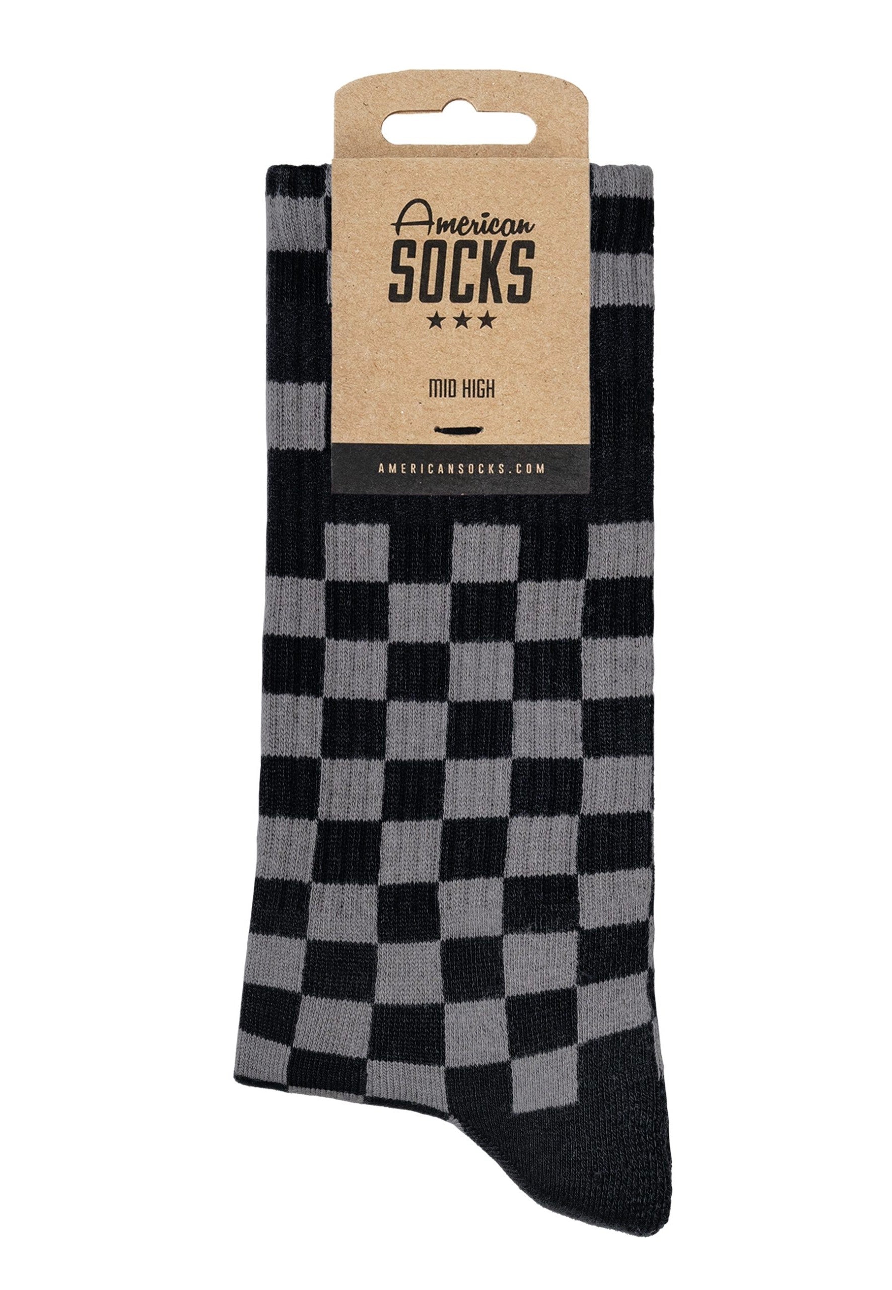 American Socks - Checkerboard Mid High Black/Grey - Socks Outlet Supply