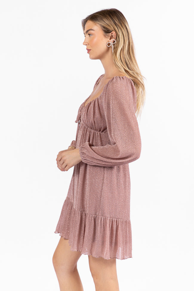 Presence Of Love Pink Shimmer Long Sleeve Sweetheart Dress SALE Clearance 2025