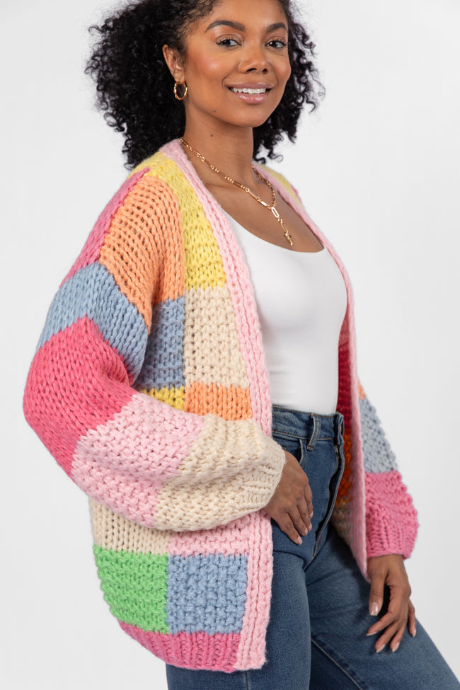 Still Deciding Pink Multi Color Block Cardigan Buy Cheap Order