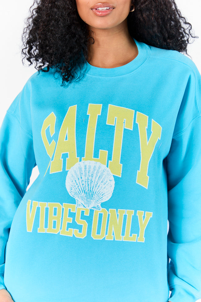 Salty Vibes Only Aqua Oversized Graphic Sweatshirt Clearance 2025 New