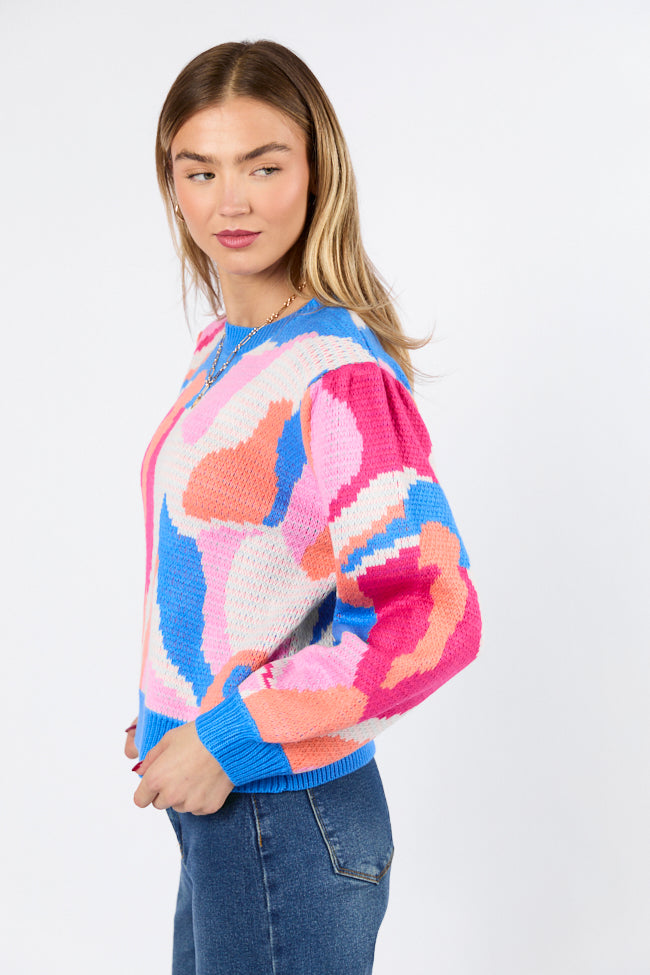 On My Side Blue Multi Color Sweater Cheap Sale Websites