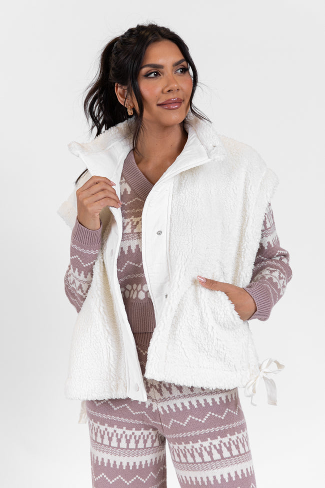 Feel It All White Oversized Sherpa Vest Free Shipping Clearance