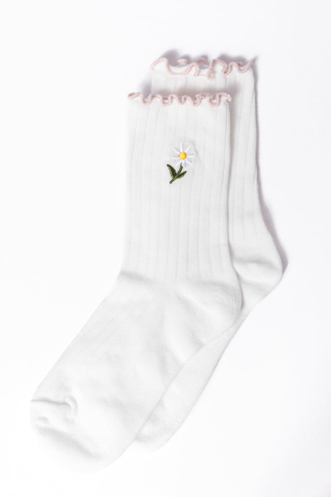 White Daisy Crew Socks Shop For