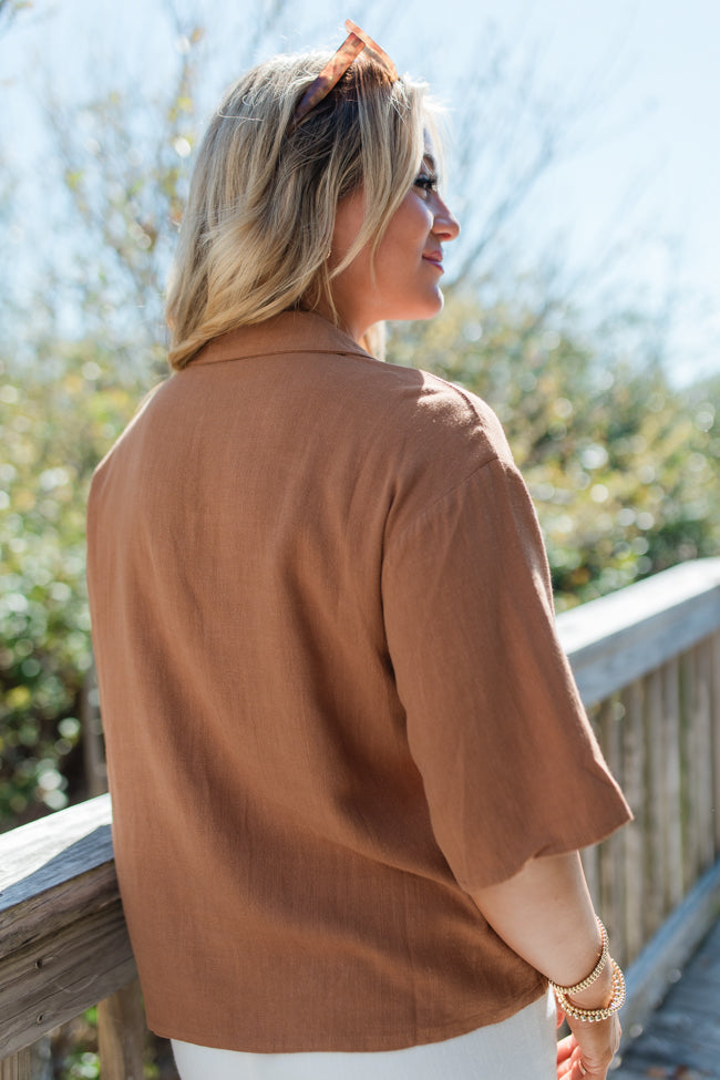 Taking A Risk Brown Pocketed Button Front Top Buy Cheap Big Sale