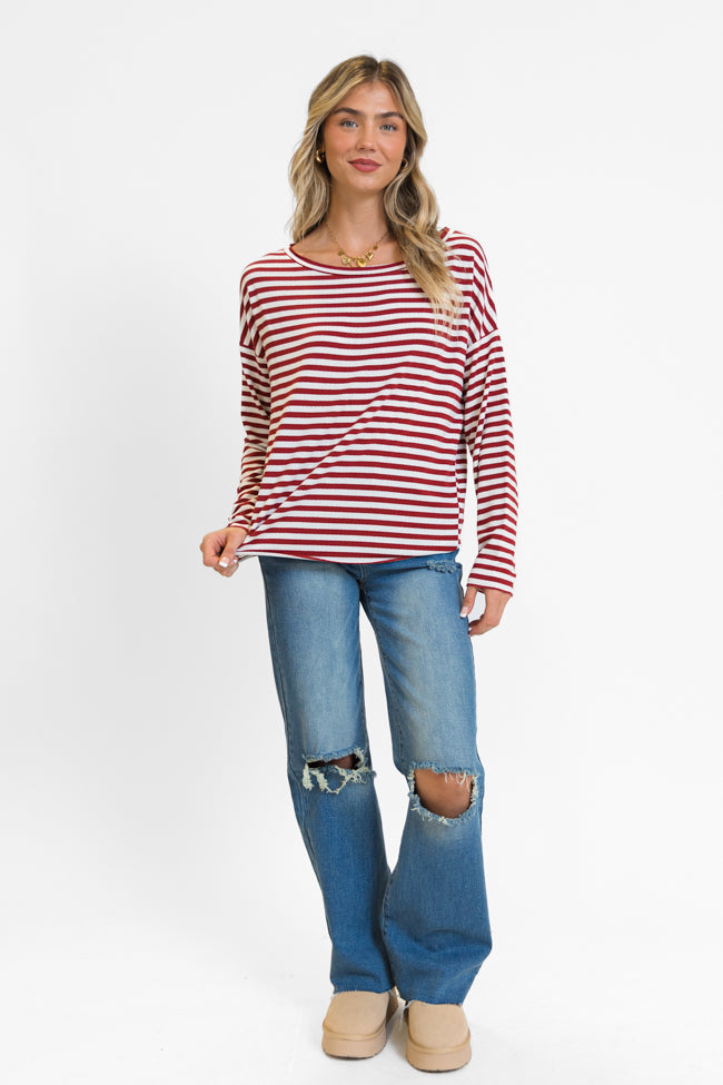 Blizzard Bliss Red Wide Neck Striped Knit Top FINAL SALE Buy Cheap Authentic