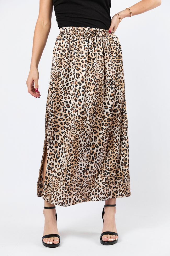 In The Wild Leopard Print Satin Maxi Skirt Discount Official Site