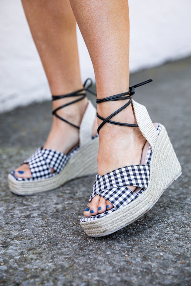 Margot Gingham Black Square Toe Espadrille Wedges FINAL SALE With Mastercard Cheap Pice