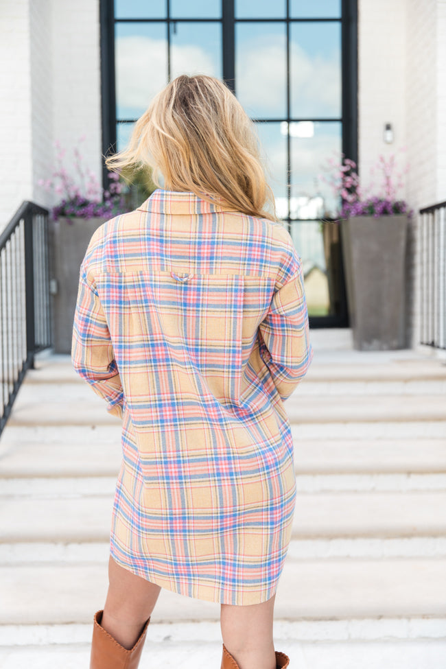 Breaking Plaid Yellow Shirt Dress FINAL SALE Cheap Low Pice