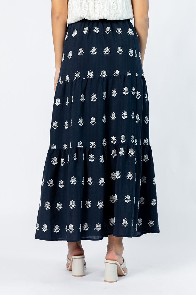 No Place Like This Navy Embroidered Maxi Skirt Clearance Purchase