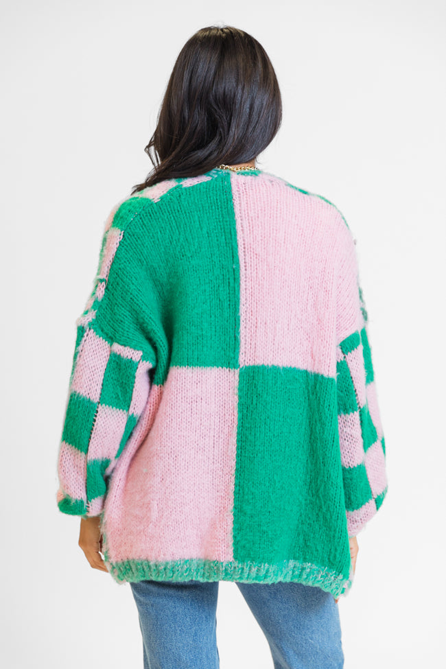 Atta Girl Pink and Green Checkered Cardigan 2025 New Cheap Pice