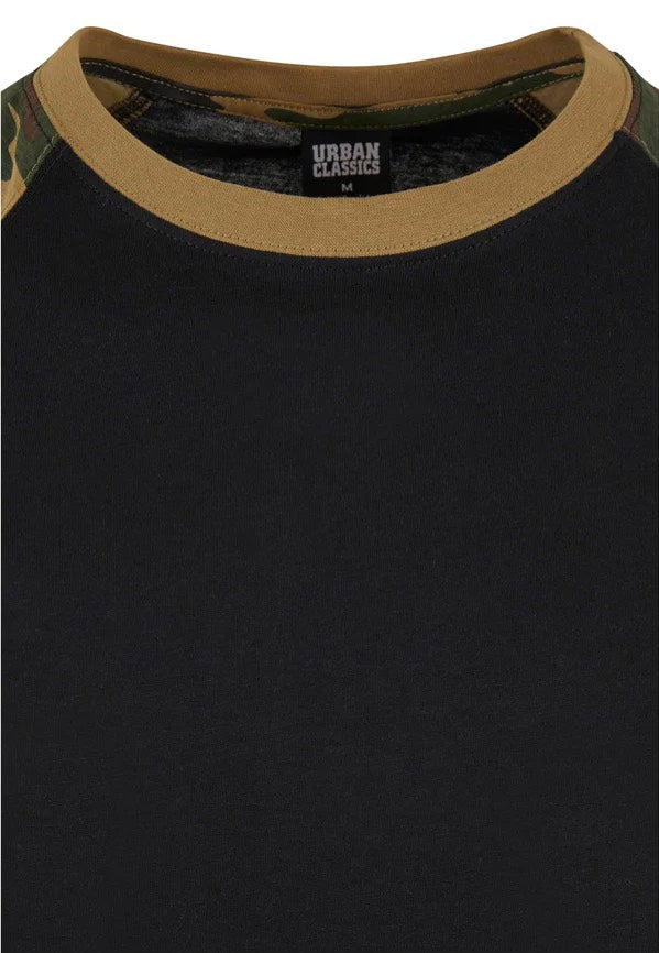 Urban Classics - Raglan Contrast Black/Woodcamo - T-Shirt Buy Cheap Official Site