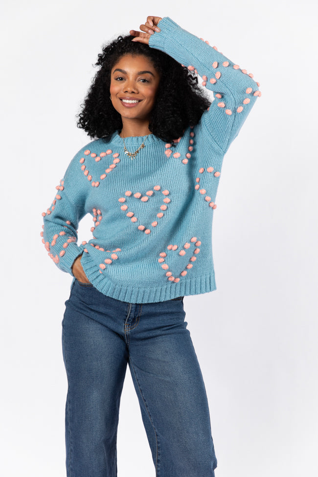 Adore You Blue and Pink Oversized Heart Pom Sweater FINAL SALE Free Shipping Comfortable