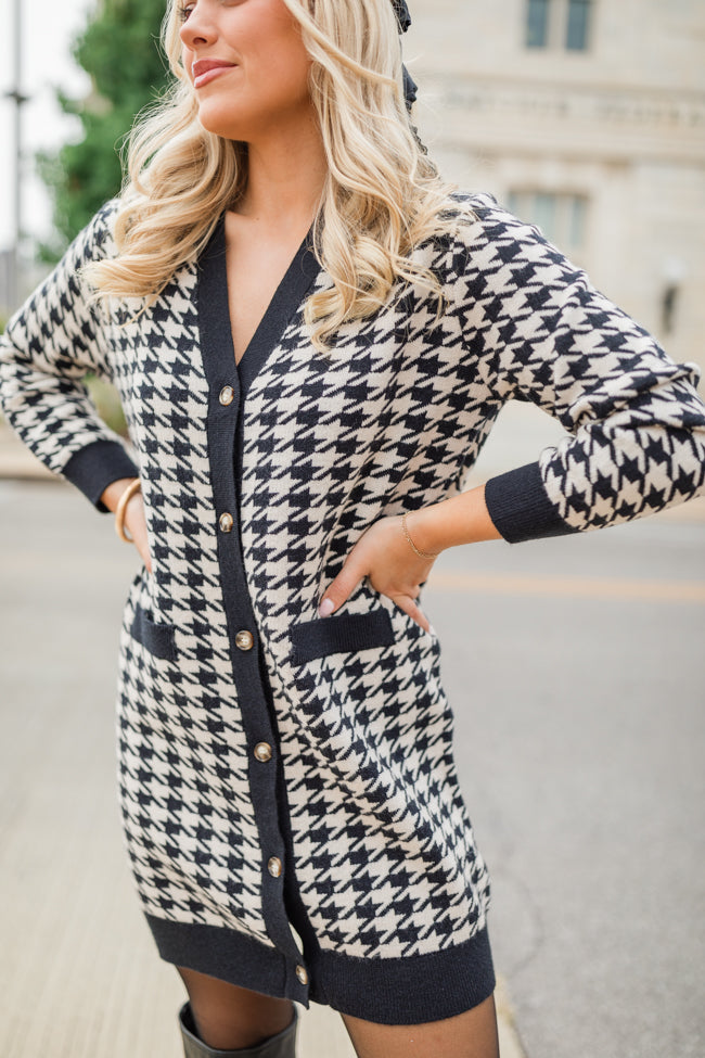 Where You Belong Houndstooth Button Front Cardigan Dress Big Discount Online