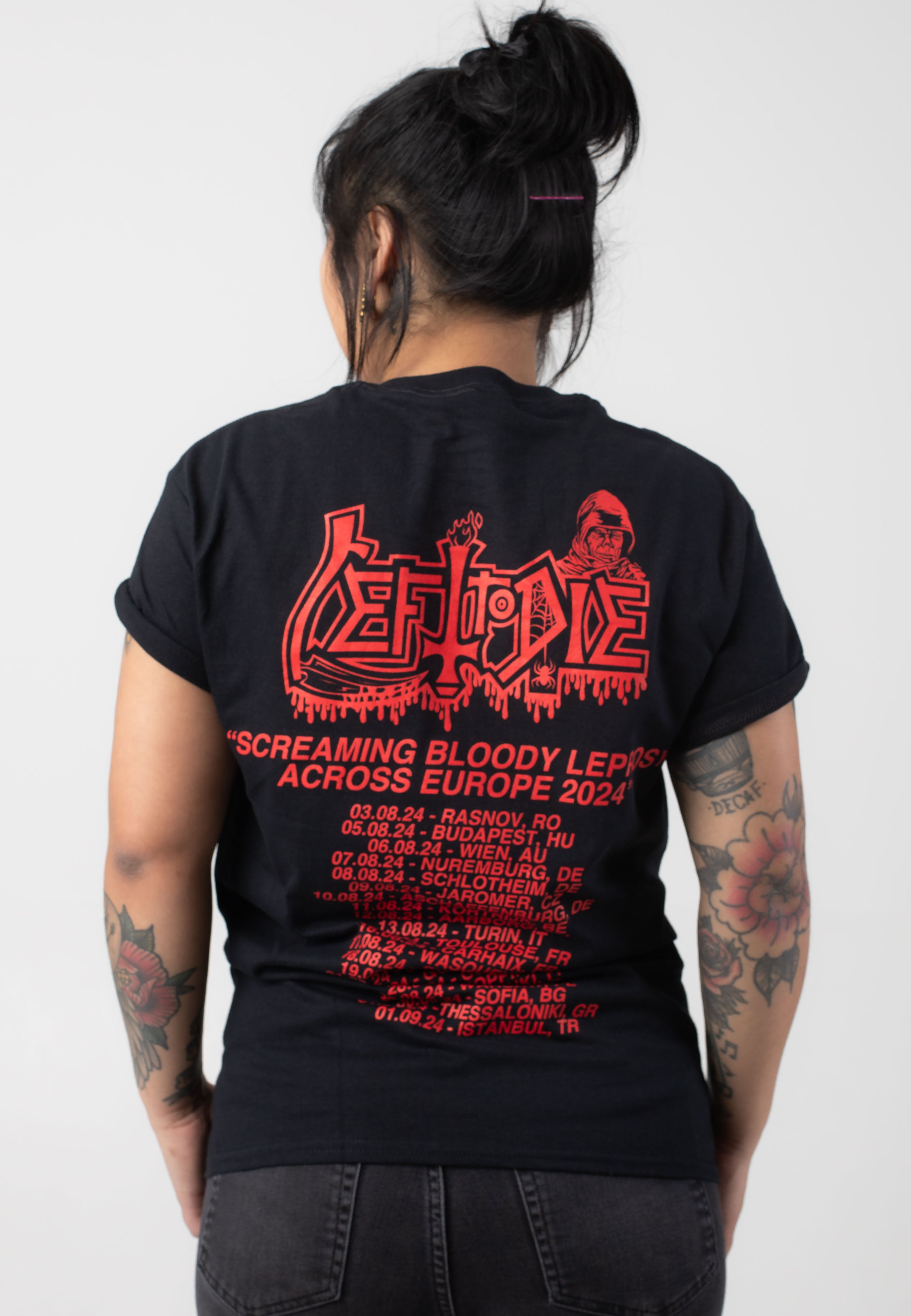 Left To Die - Screaming Bloody Leprosy Across Europe 2024 - T-Shirt Clearance Free Shipping