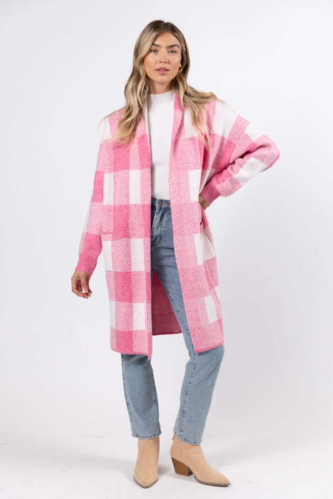 News To Me Pink Plaid Sweater Coat Largest Supplier For Sale