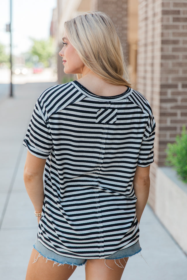 Vital Moment Black and Ivory Striped Scoop Neck T-Shirt FINAL SALE Cheap Sale Pictures