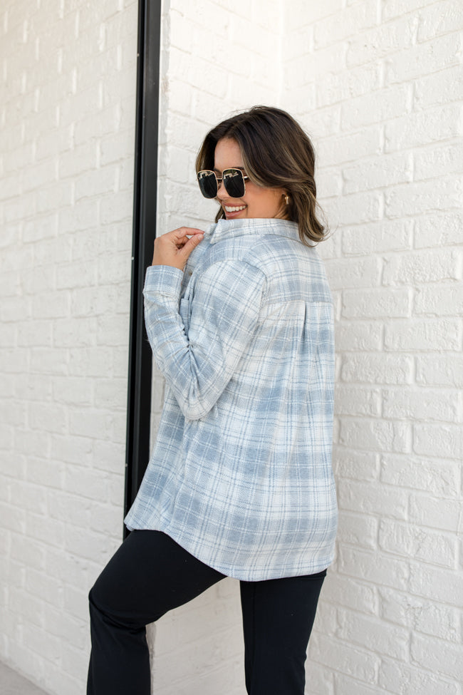 Left Wondering Grey Knit Plaid Shirt Outlet Original