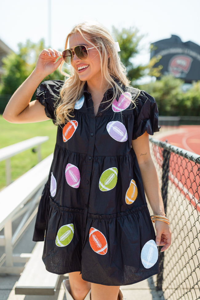 Under Stadium Lights Black Multi Color Patch Football Dress Clearance Original