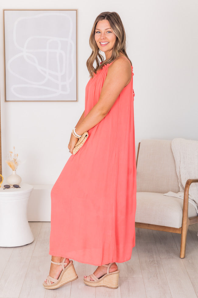 Choose Fate Coral High Neck Midi Dress FINAL SALE Cheap Sale Inexpensive