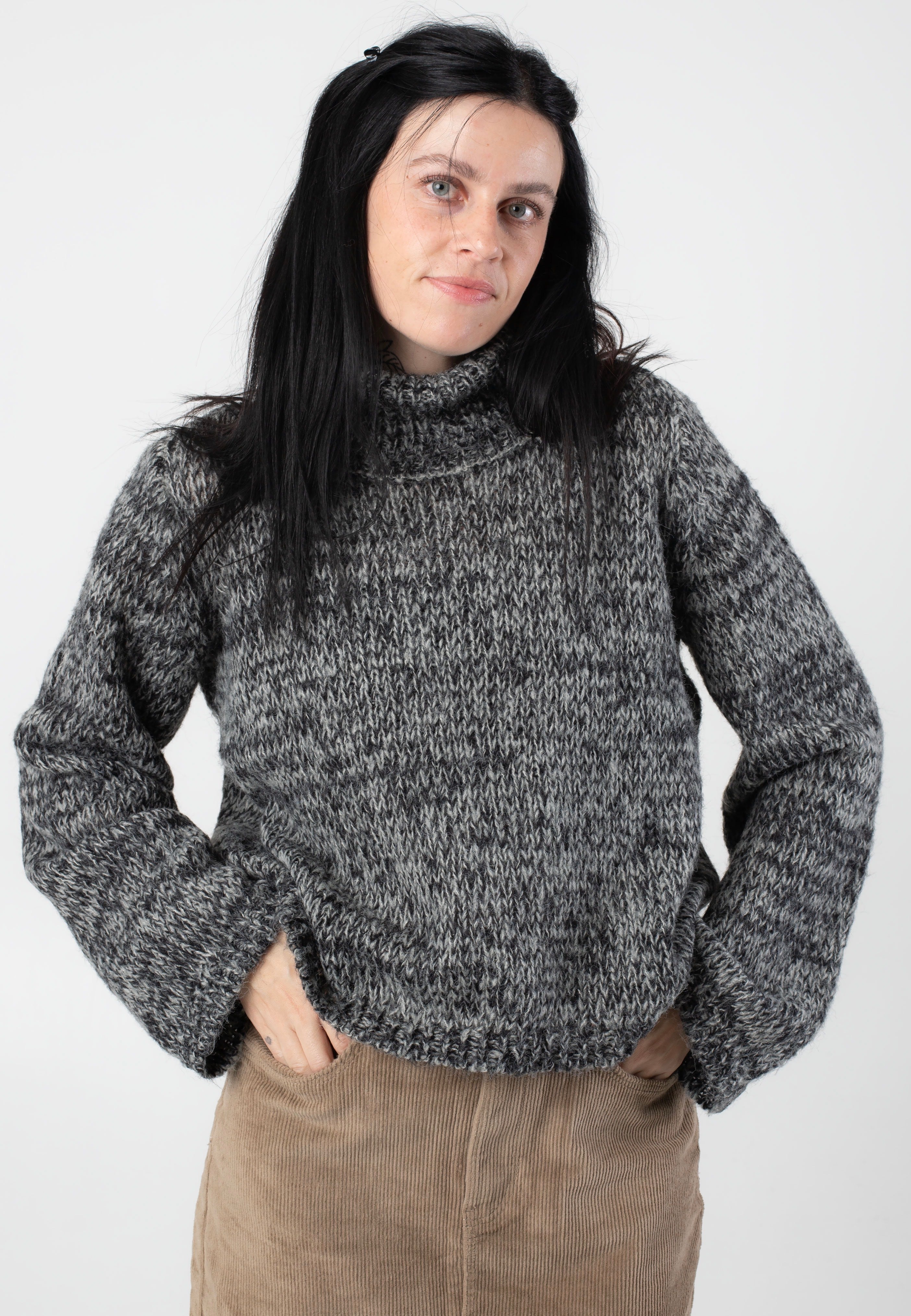 Noisy May - Nanna Roll Neck Black Ghost Gray Twisted - Pullover Sale Outlet Locations