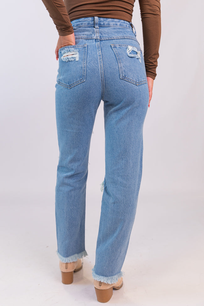 Megan Light Wash Distressed Straight Leg Mom Jeans Outlet Free Shipping Authentic