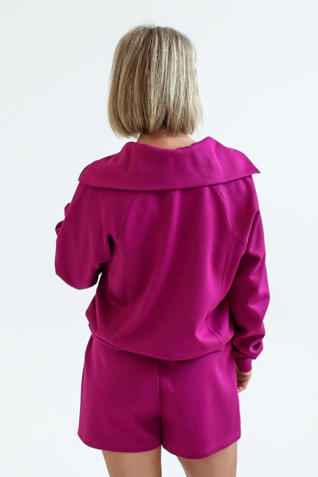 Let's Just Stay Plum Quarter Zip Knit Pullover Kalee Rogers X Pink Lily FINAL SALE