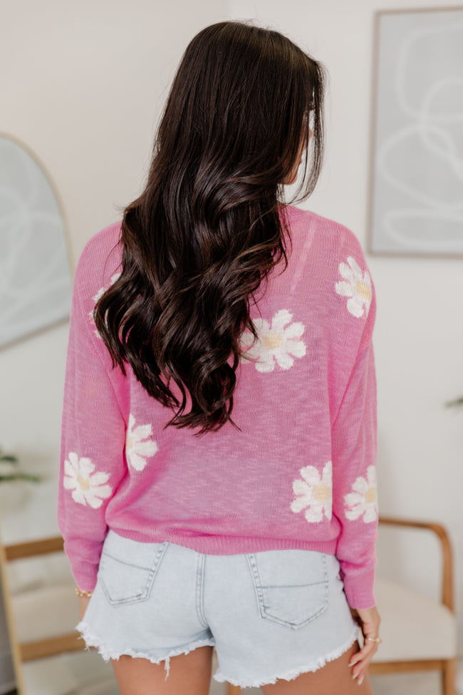 Oops-A-Daisy Pink Daisy Print Sweater Cheap Supply