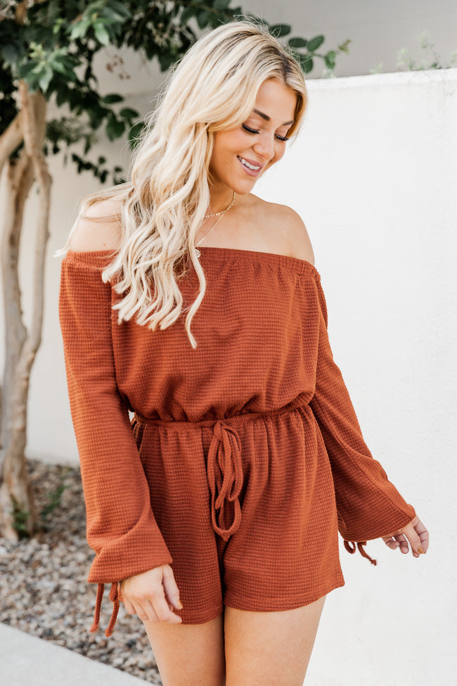 A Darling Day Rust Waffle Knit Off The Shoulder Romper FINAL SALE Free Shipping Very Cheap