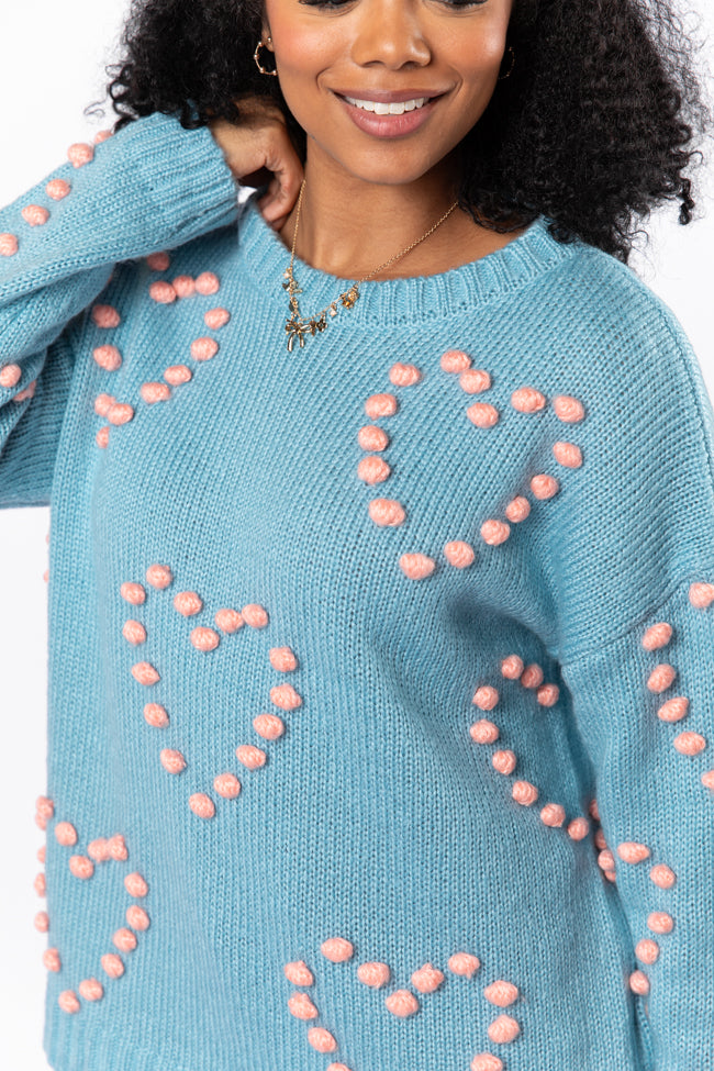 Adore You Blue and Pink Oversized Heart Pom Sweater FINAL SALE Free Shipping Comfortable