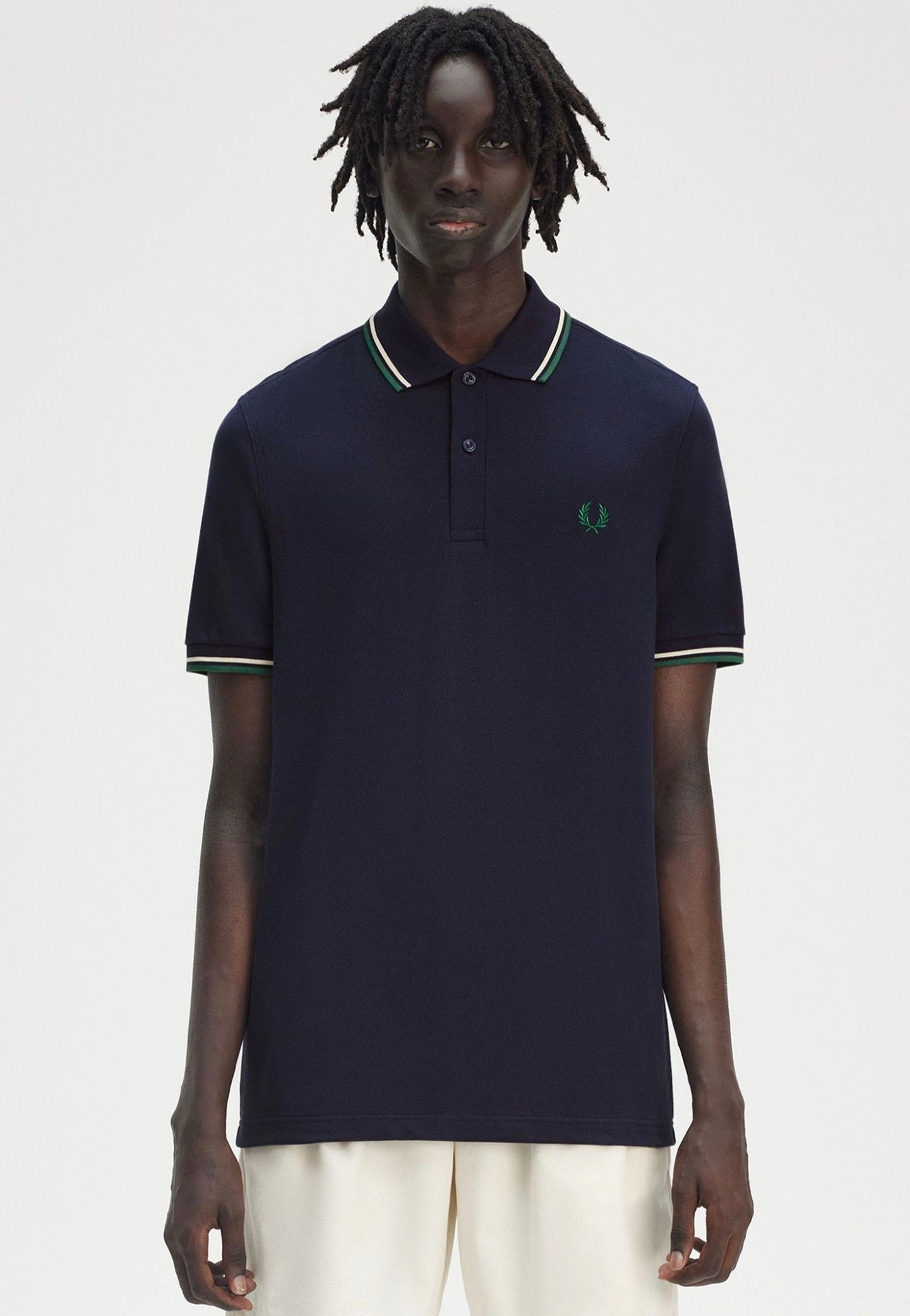 Fred Perry - Twin Tipped Dark Carbon/Light Ecru/Label Green - Polo Cheap Buy