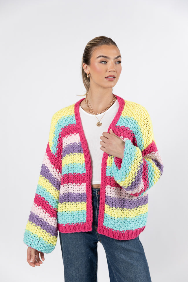 Forgot You Existed Hot Pink Multi Striped Cardigan FINAL SALE Sale Original