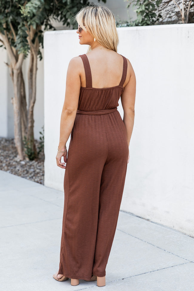 Talk A Lot Brown Tank Belted Jumpsuit FINAL SALE Clearance Buy