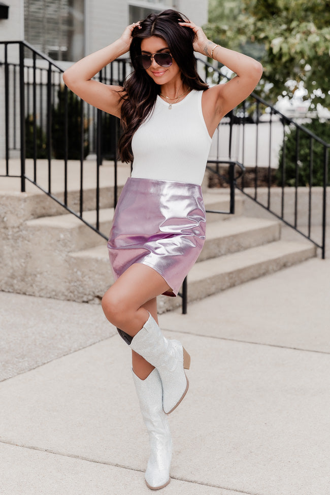 My Mistake Pink Metallic Mini Skirt Sale New Styles