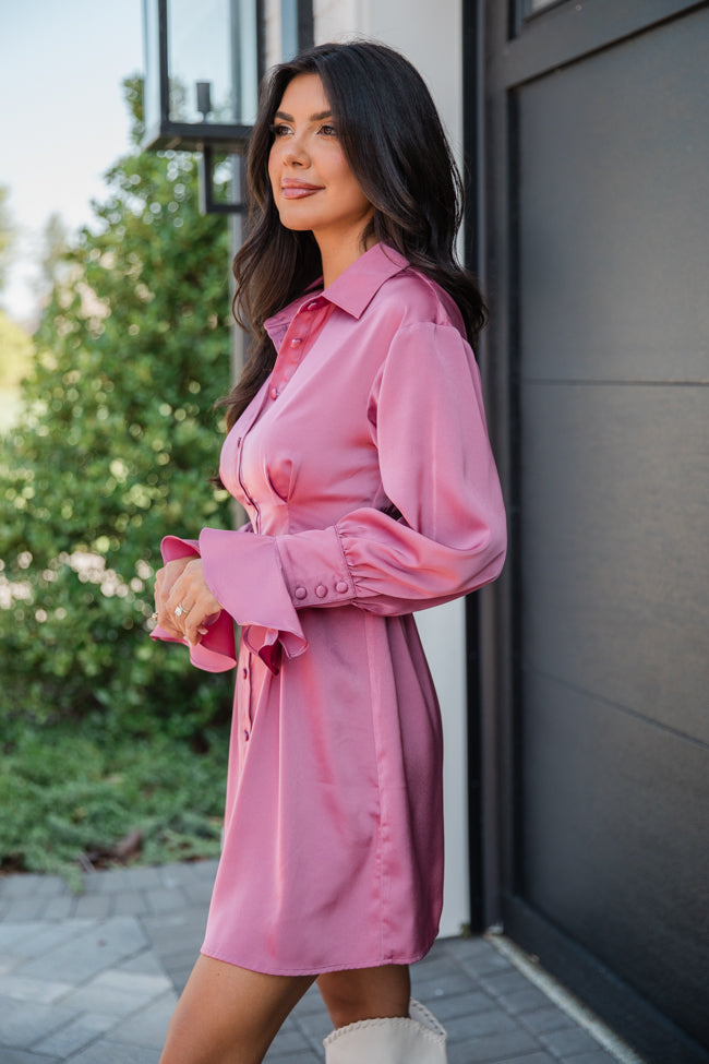 Manners Matter Rose Satin Collared Shirt Dress FINAL SALE Safe Shopping Cheap Online