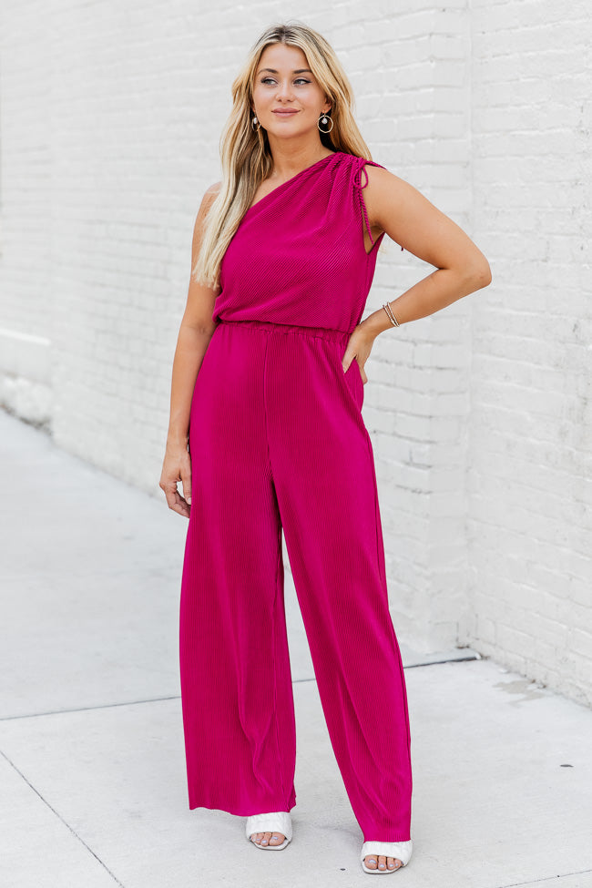 Believe Me Berry One Shoulder Plisse Jumpsuit FINAL SALE 2025 Sale Online