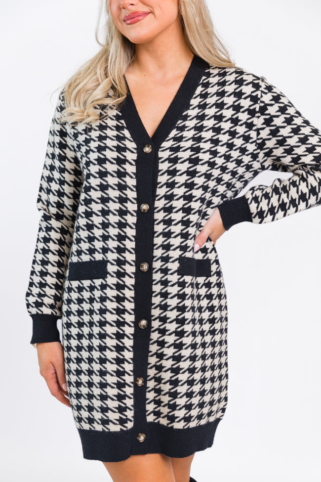 Where You Belong Houndstooth Button Front Cardigan Dress Big Discount Online