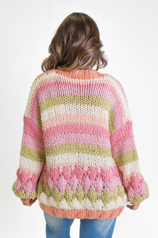 Lost In Your Love Pink Multi Stripe Chunky Cardigan Sale Footlocker