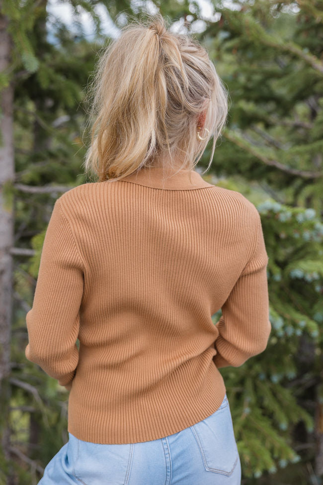 The Only Way Camel Collared Sweater FINAL SALE Sale 100% Original