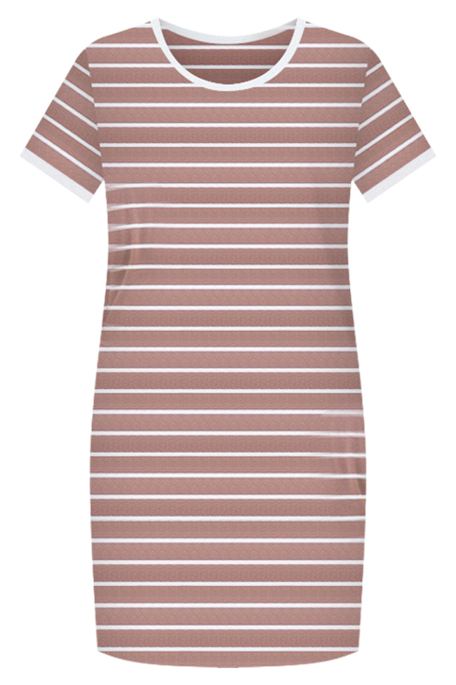 Blissful Days Brown And White Striped T-shirt Dress FINAL SALE Free Shipping Pay With Visa