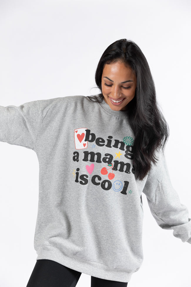 Being A Mama Is Cool Light Grey Oversized Graphic Sweatshirt Wholesale Pice