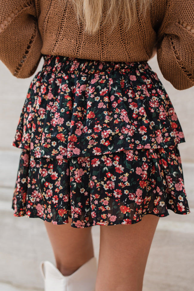 Breezy Black Floral Tiered Skort FINAL SALE Clearance Great Deals