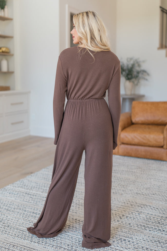 Heart To Heart Brown V-Neck Jumpsuit FINAL SALE Outlet Get To Buy